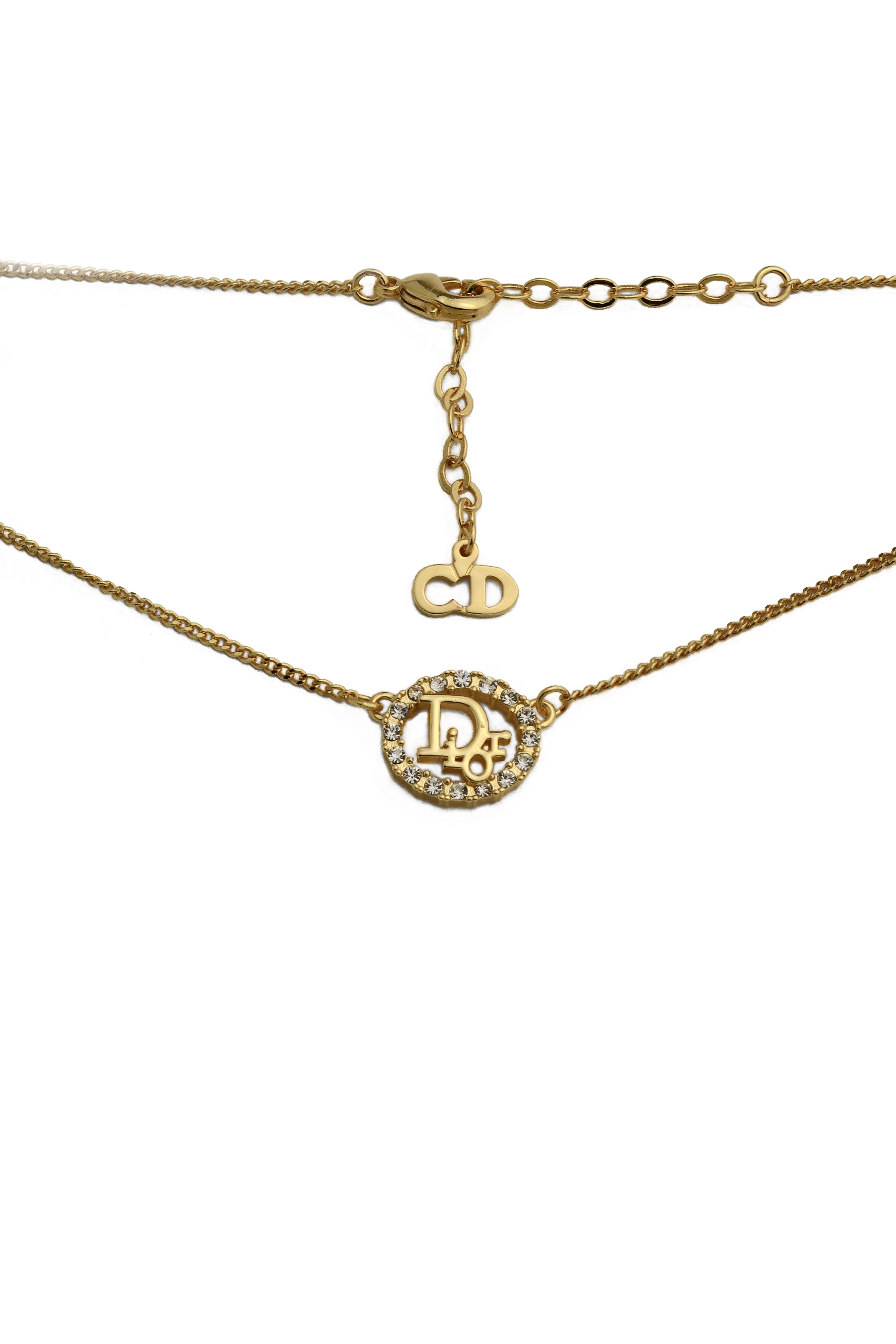 美品　Dior necklace CD Circle Oval gold CHRISTIAN DIOR Metal CD Logo Oval Pendant Necklace Gold